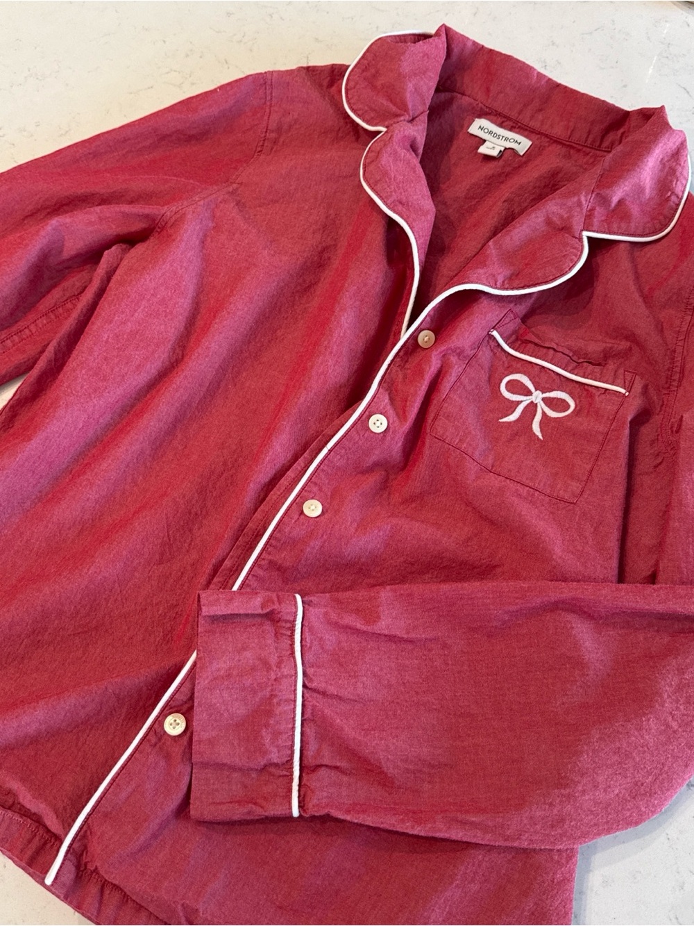 Nordstrom Raspberry Red Button-Up Pajama Top with White Piping